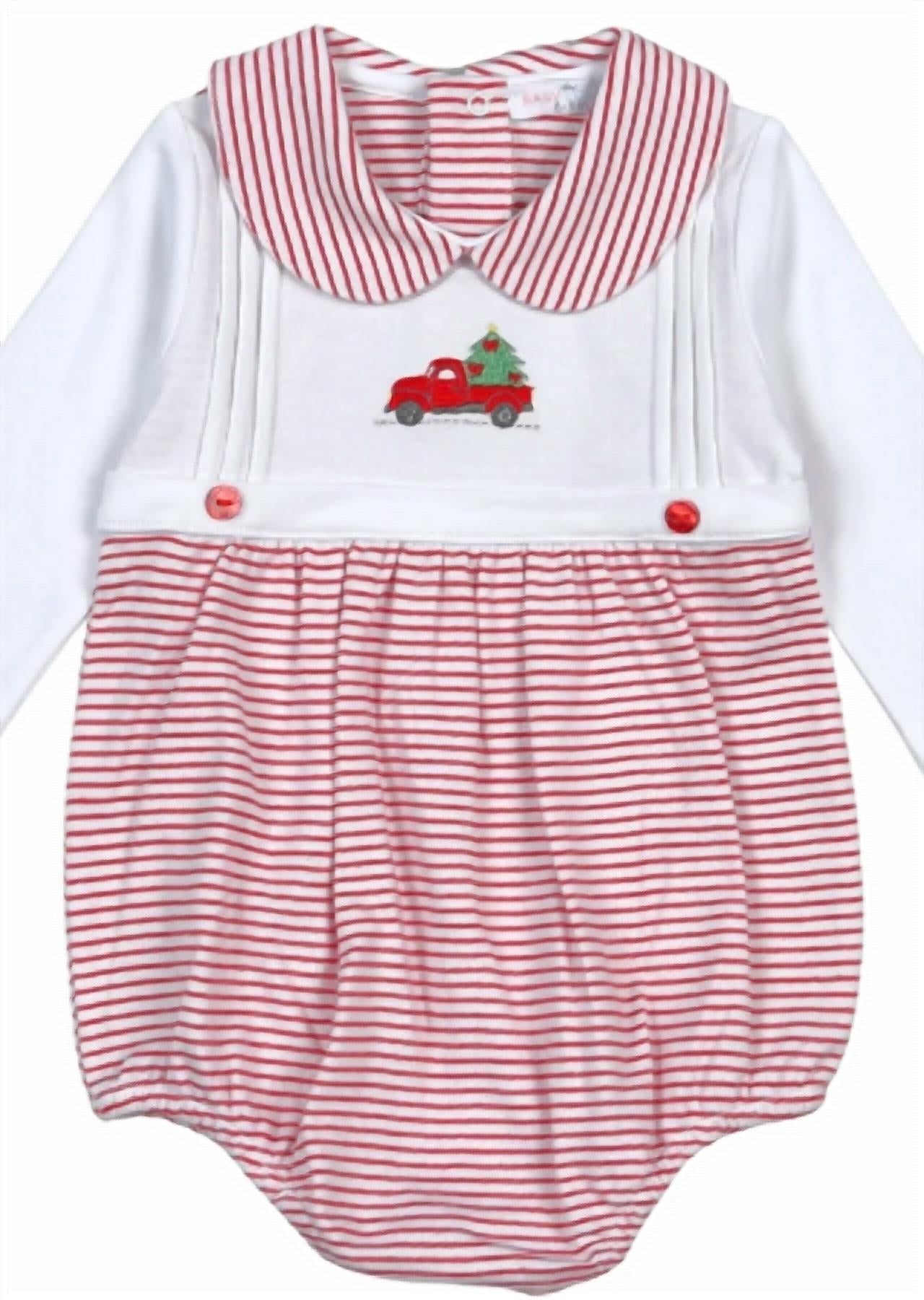 Baby Loren - Boy’s Christmas Truck Hand Embroidered Bubble