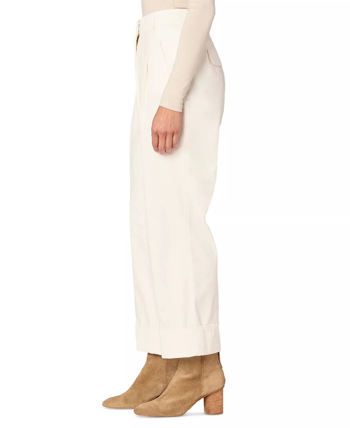 Democracy Pleated Cuffed Wide-leg Pants in off white - women's pants - detail view