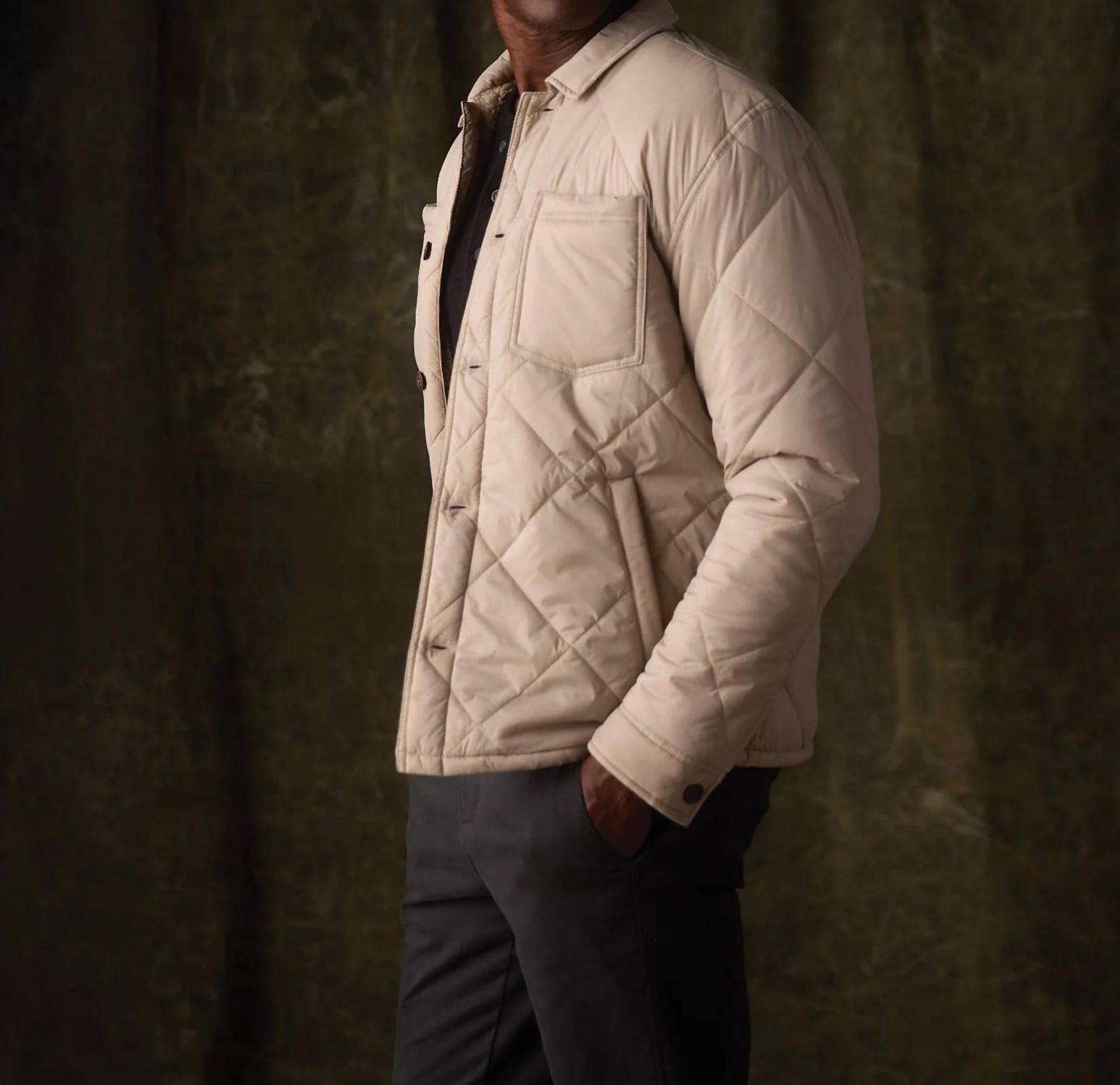 The Normal Brand Only Quilted Puffer Jacket in fawn - men's jacket - detail view