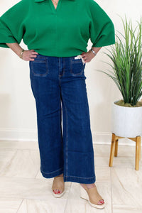 Charlie B - Stretch Denim Cropped Flare Leg Patch Pocket Pant