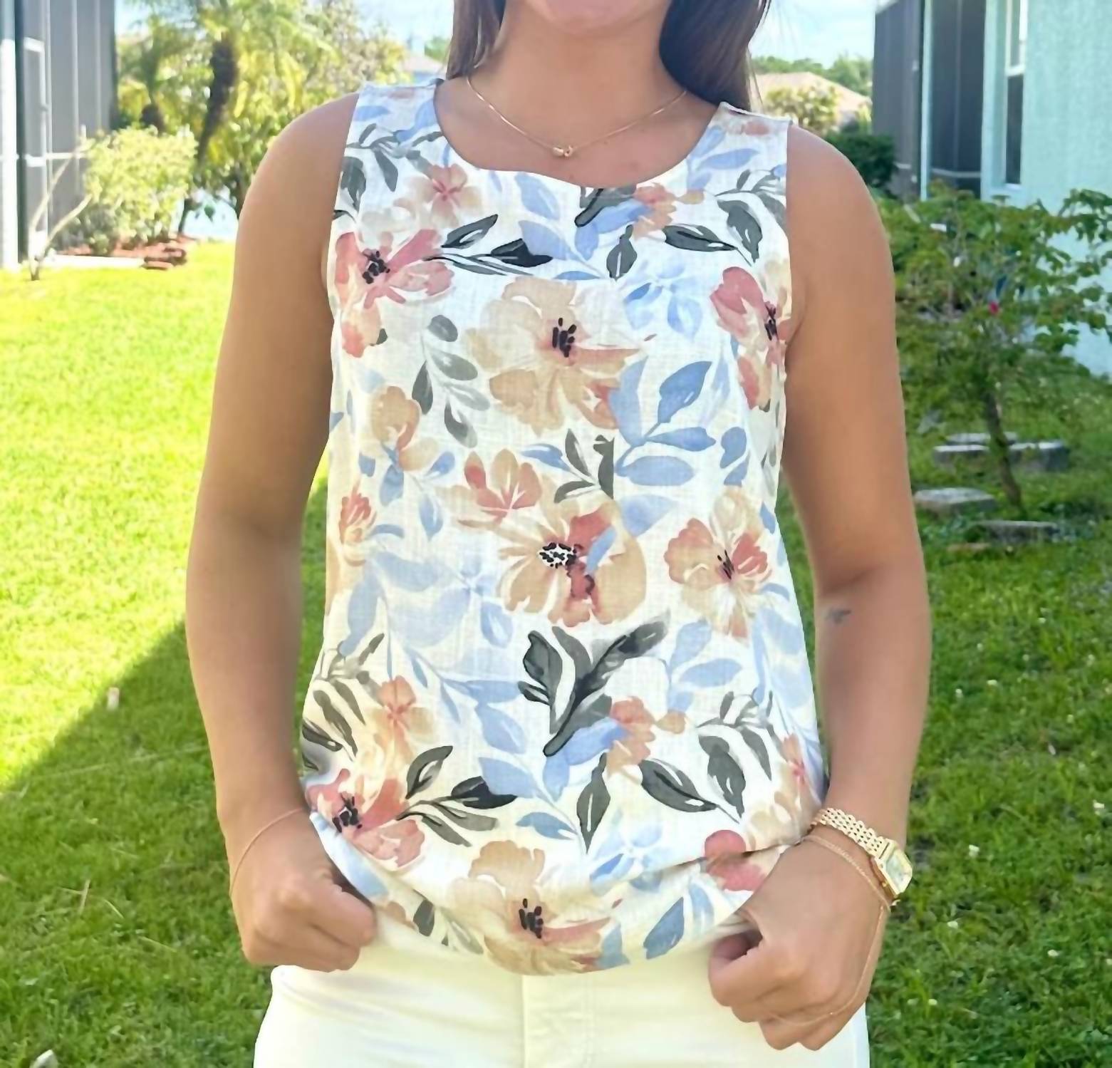 Charlie B - Printed Sleeveless Linen Blend Blouse