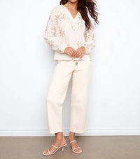 CHARLIE B Embroidered Cotton Popover Blouse in ecru - women's blouse - view 5