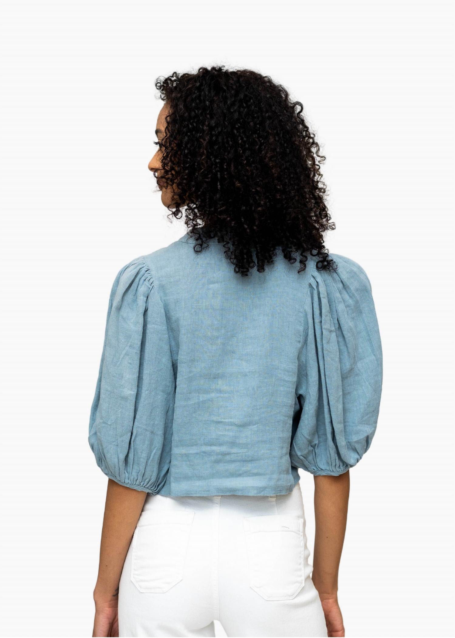 Lanthropy Haleigh Top in chambray - women's blouse - alternate view