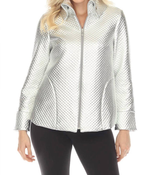 Samuel Dong - Metallic Textured Zip-up A-line Coat Jacket