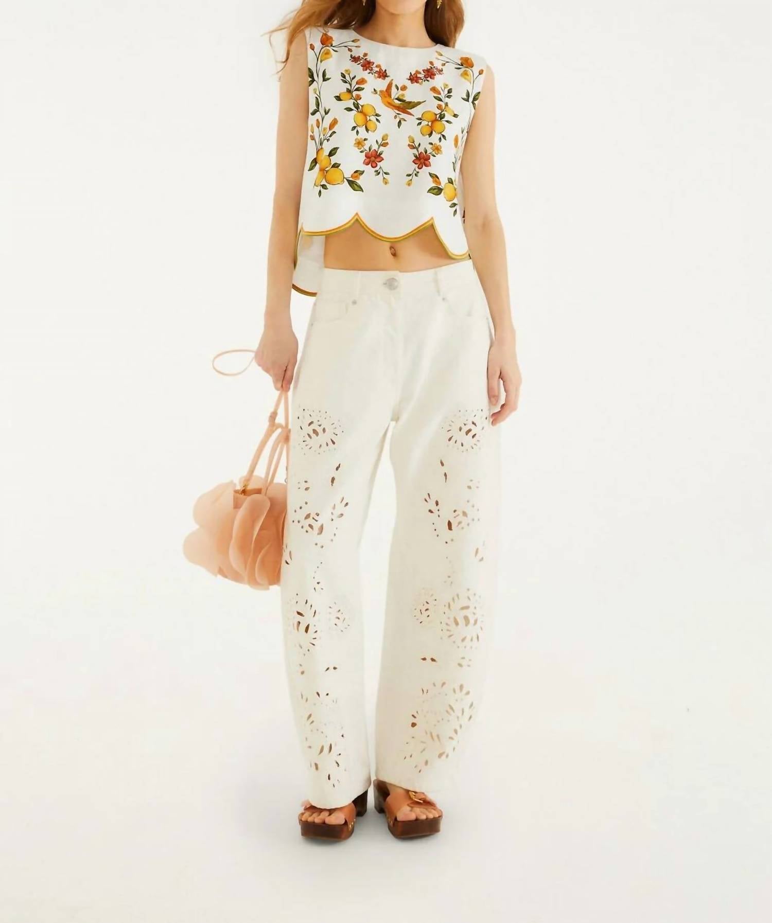 Farm Rio - Lemon Bouquet Wavy Hem Sleeveless Blouse
