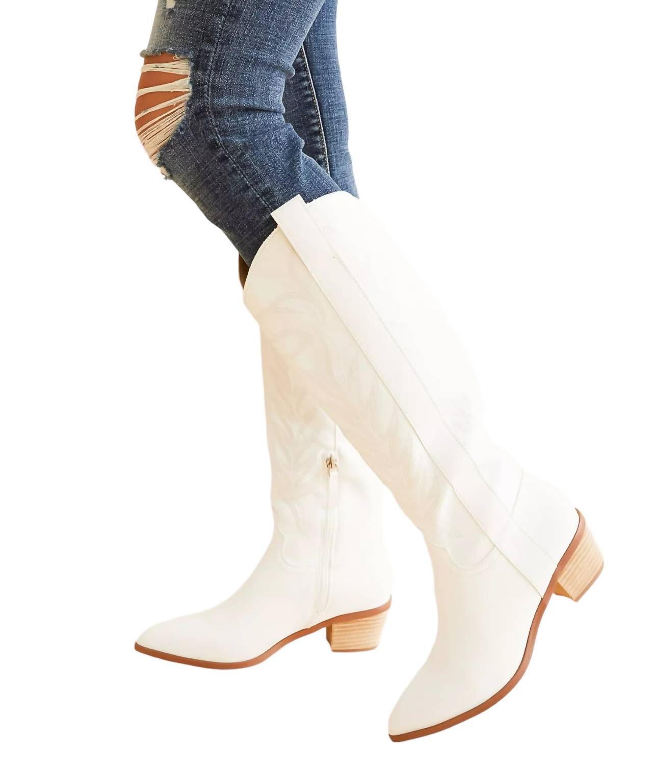 MiiM Women's InLay Samara Stitch Western Tall Boots in white - women's shoe