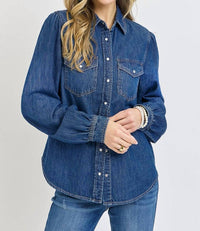 Risen - Shirring Sleeve Relaxed Denim Top