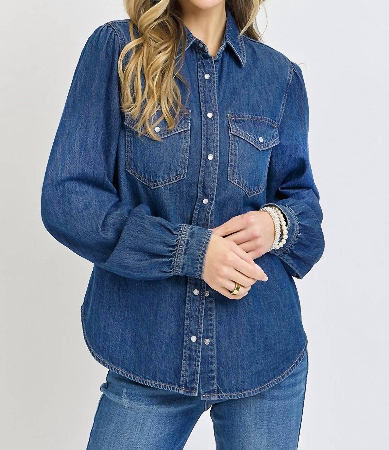 Risen - Shirring Sleeve Relaxed Denim Top