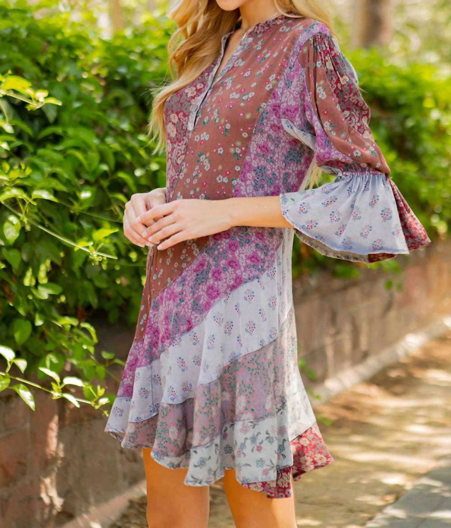 Young Threads - Boho Patchwork Overdyed Babydoll Dress