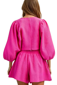 Glam - Catalina Round Neckline Balloon Sleeve Top & Short Set