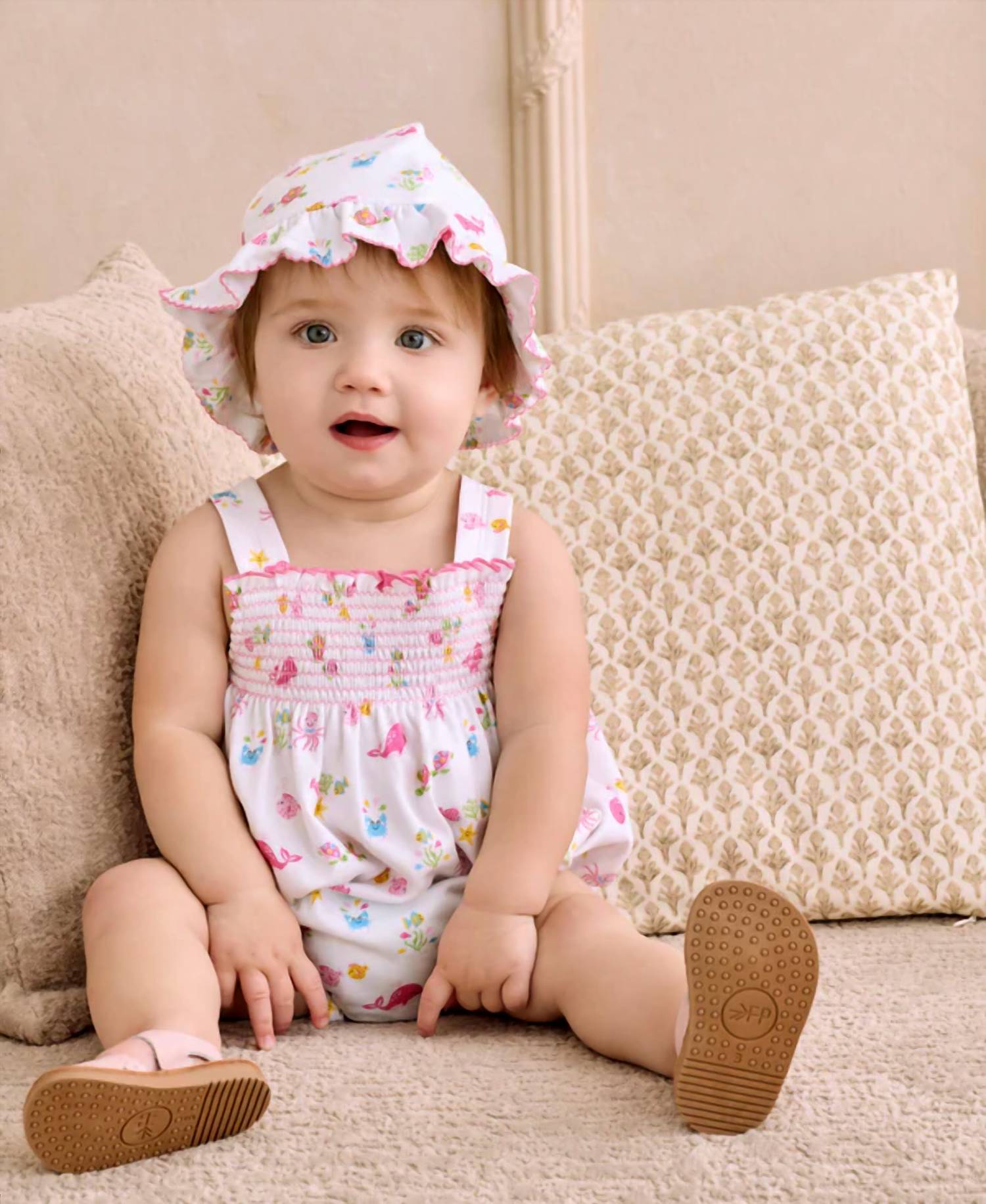 Kissy Kissy - Girl's Ocean Antics Smocked Bubble Romper