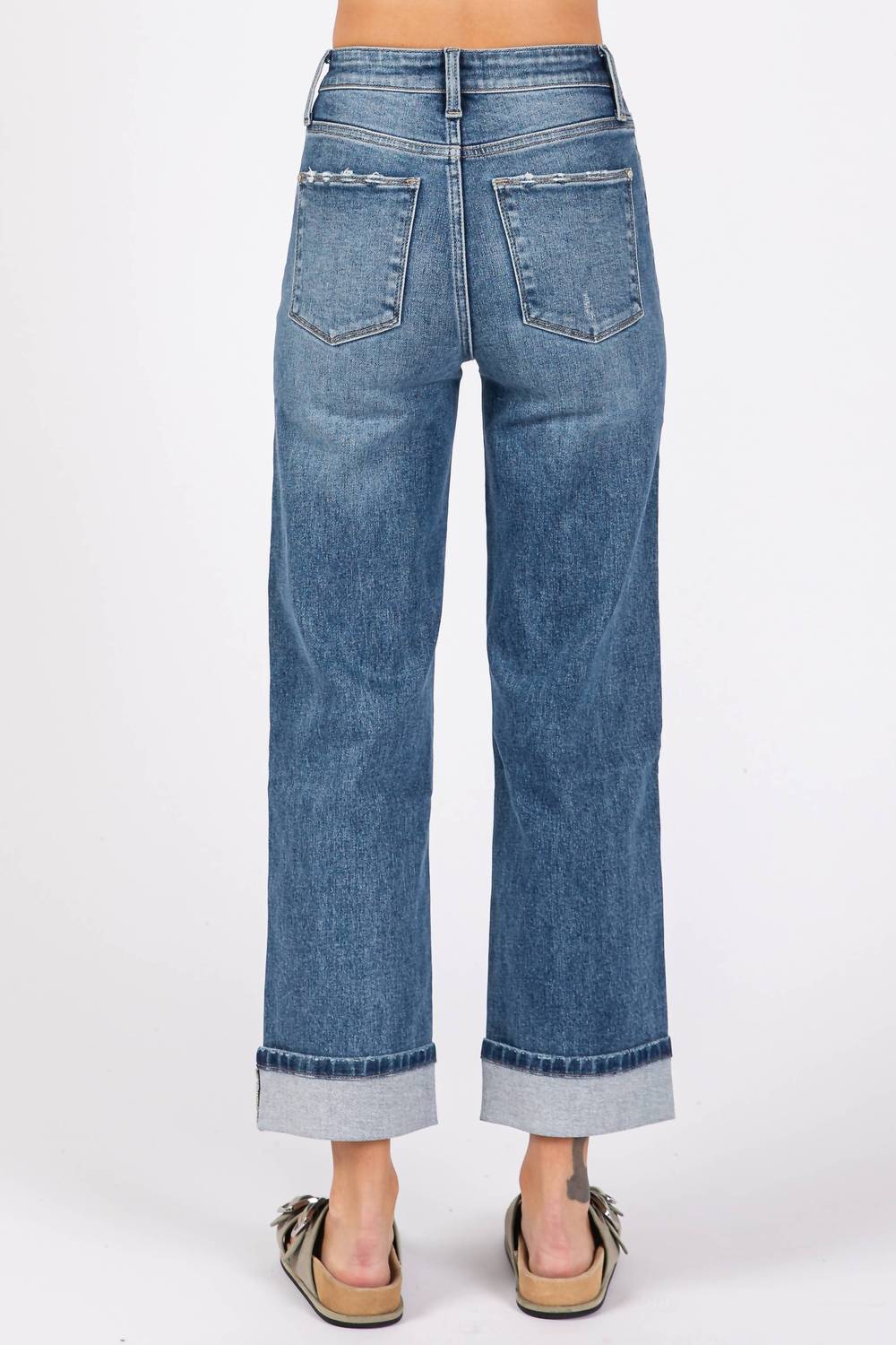 Petra153 - High Rise Stretch Relaxed Straight With Cuffed Hem Jeans