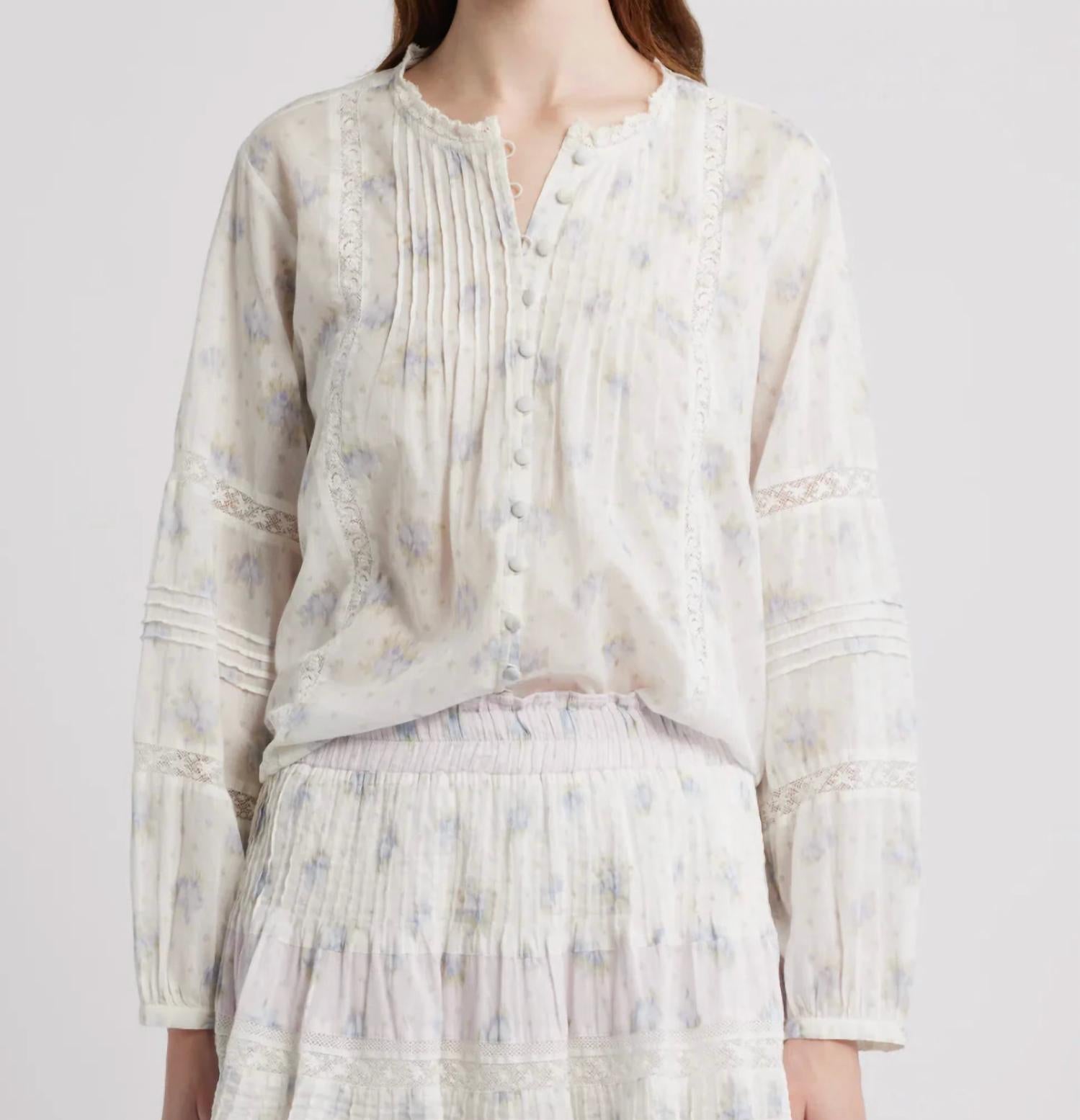 LoveShackFancy Lita Long Sleeve Top in arctic vanilla - women's blouse