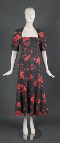 Lela Rose - Women's Floral Print Glen Plaid Bubble Sleeve Midi Dress