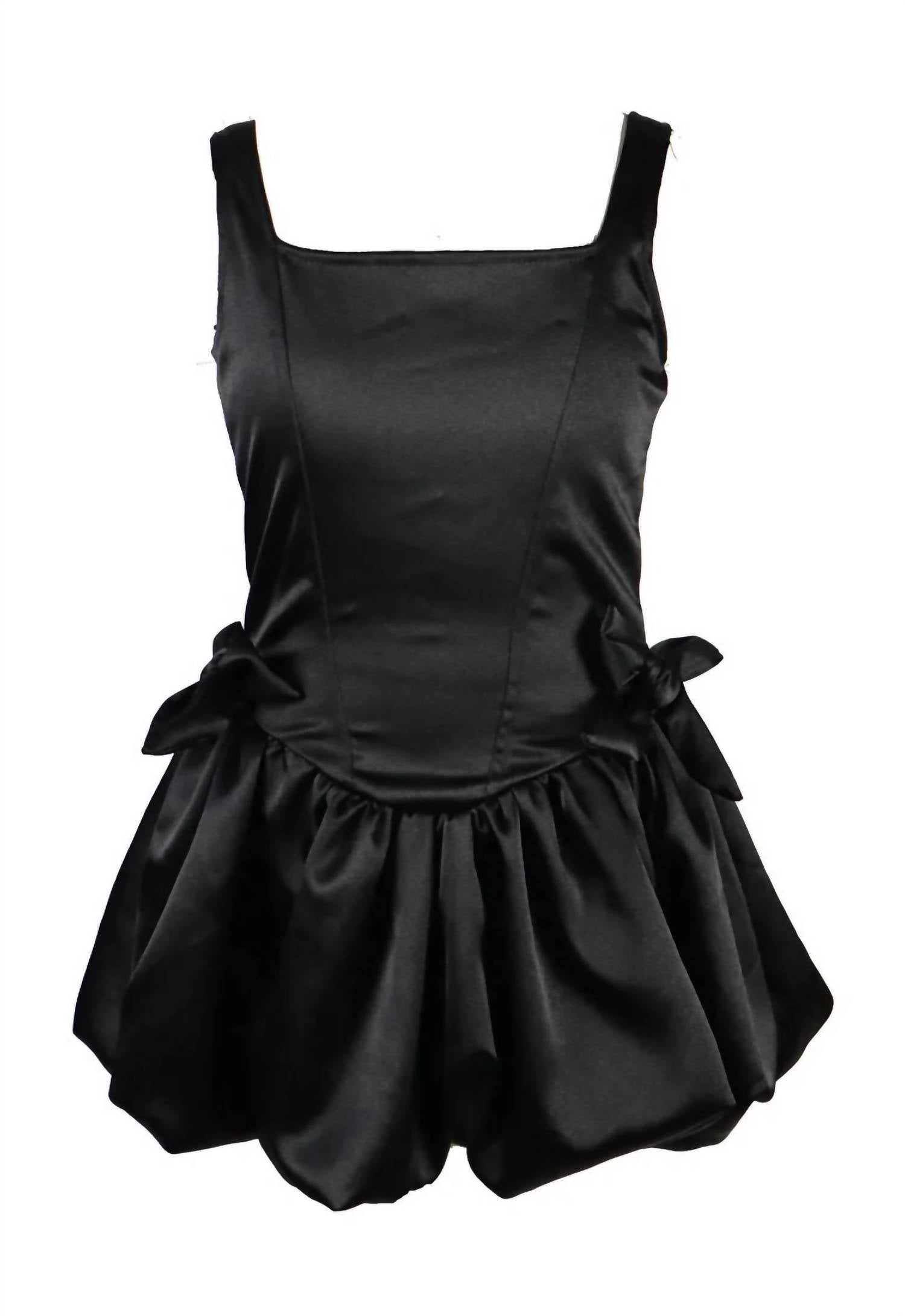 flowers by zoe Satin Bubble Dress With Bows in black - kids' dress - detail view