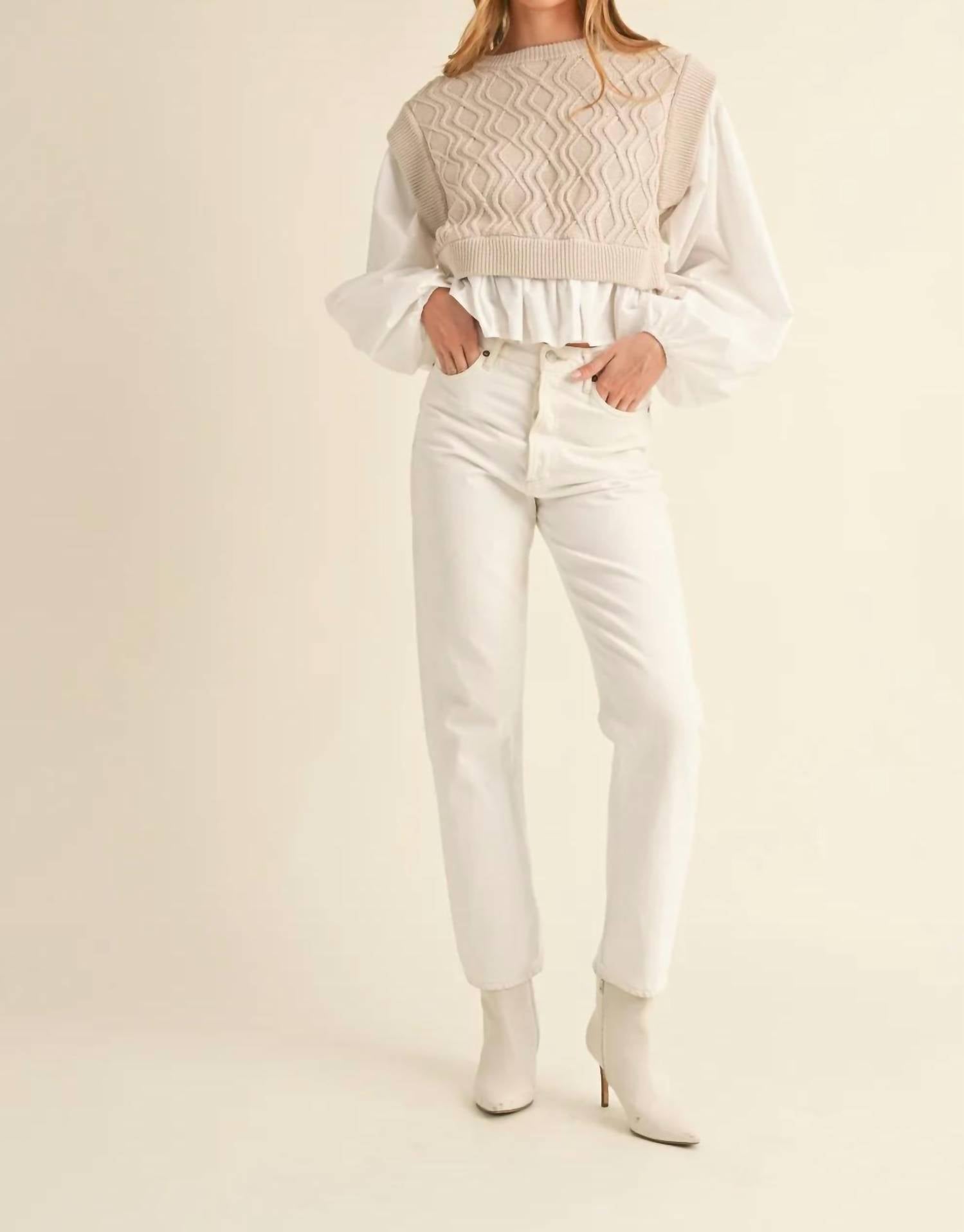 Mable - Sweater Vest With Blouse
