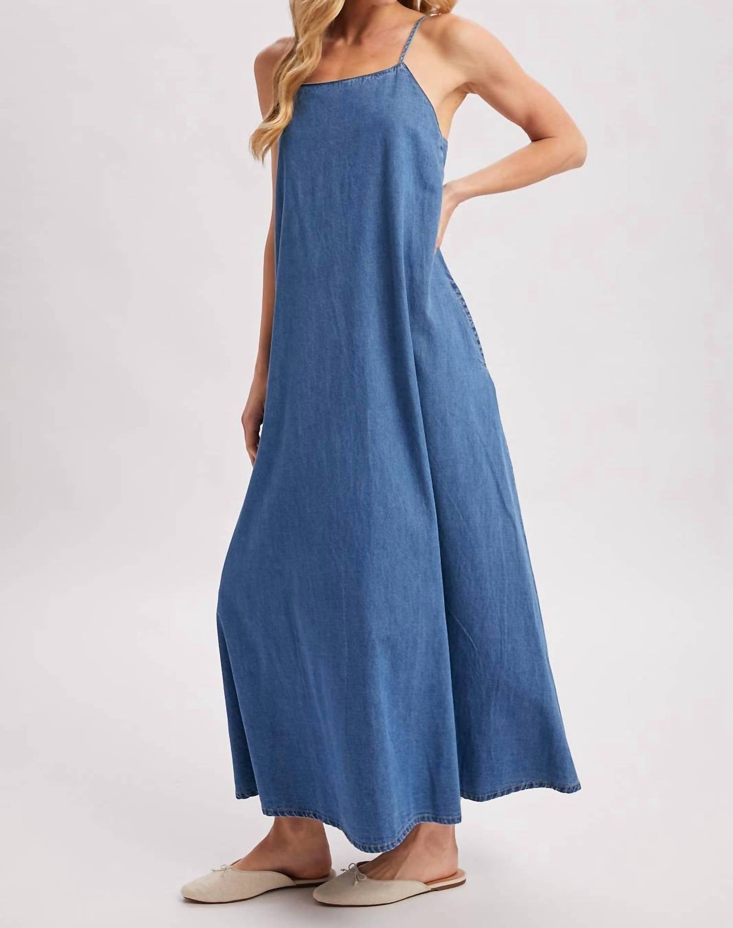 Bluivy - Denim Chambray Open Back Maxi Dress