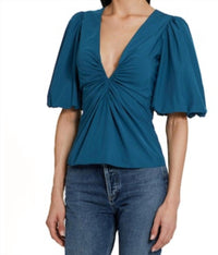 Amanda Uprichard Neveah Top in teal - women's blouse - detail view