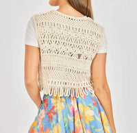 Sadie & Sage Matilda Crochet Vest in natural - women's cardigan - detail view