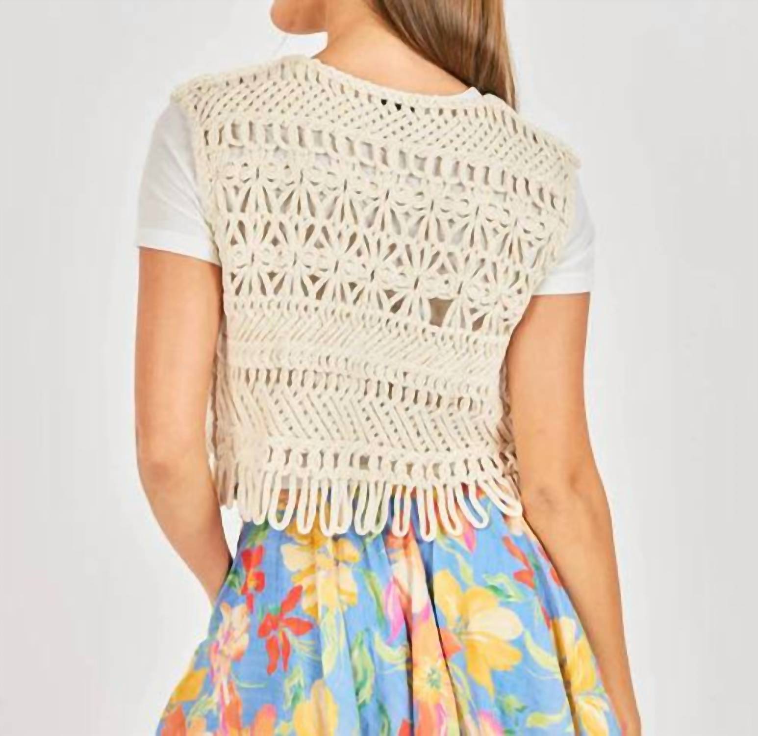 Sadie & Sage Matilda Crochet Vest in natural - women's cardigan - detail view