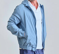 Fedeli Airstop Hoodied Bomber Windbreaker in light steel blue - men's jacket - detail view