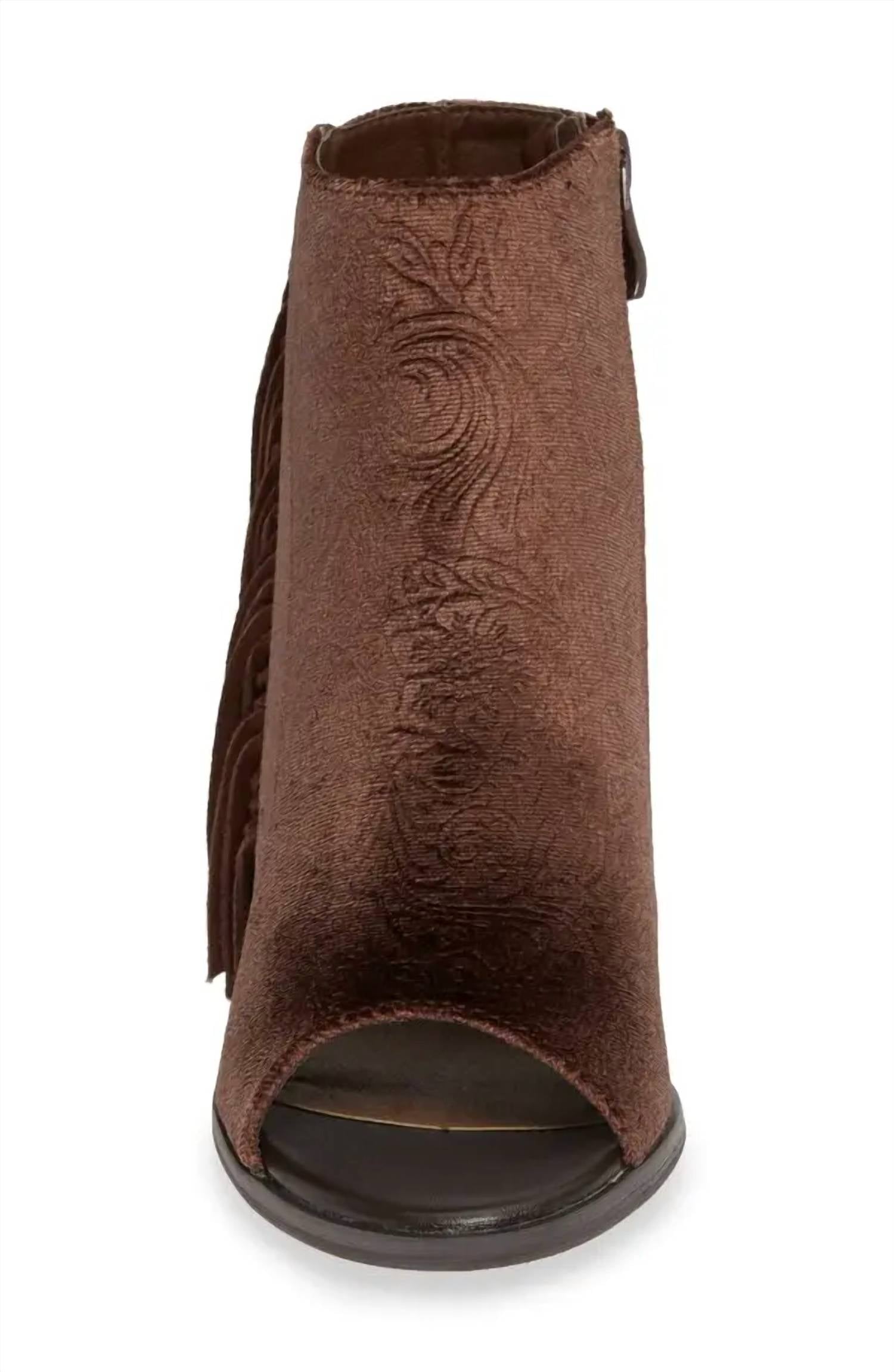 Volatile - Women's Embossed Velvet Fringe Western Bootie
