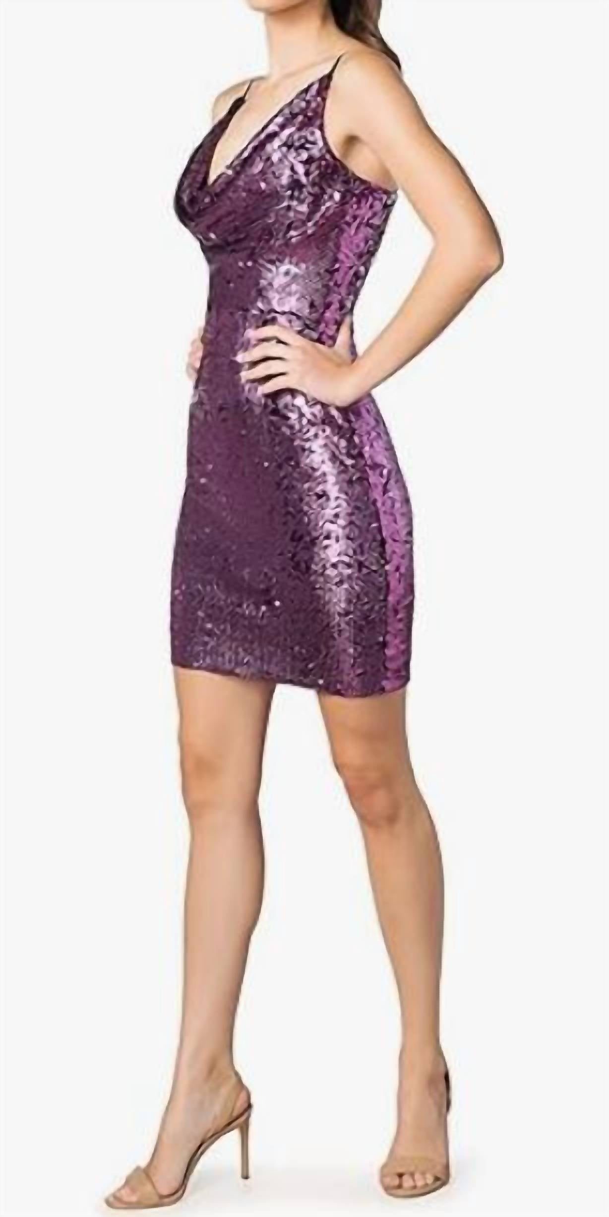 Dress The Population - Paloma Sequins Cowl Neck Mini Dress