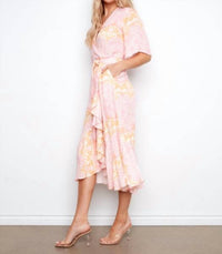 CHARLIE B Printed Flutter Wrap Dress With Self Belt in maeva - women's dress - alternate view