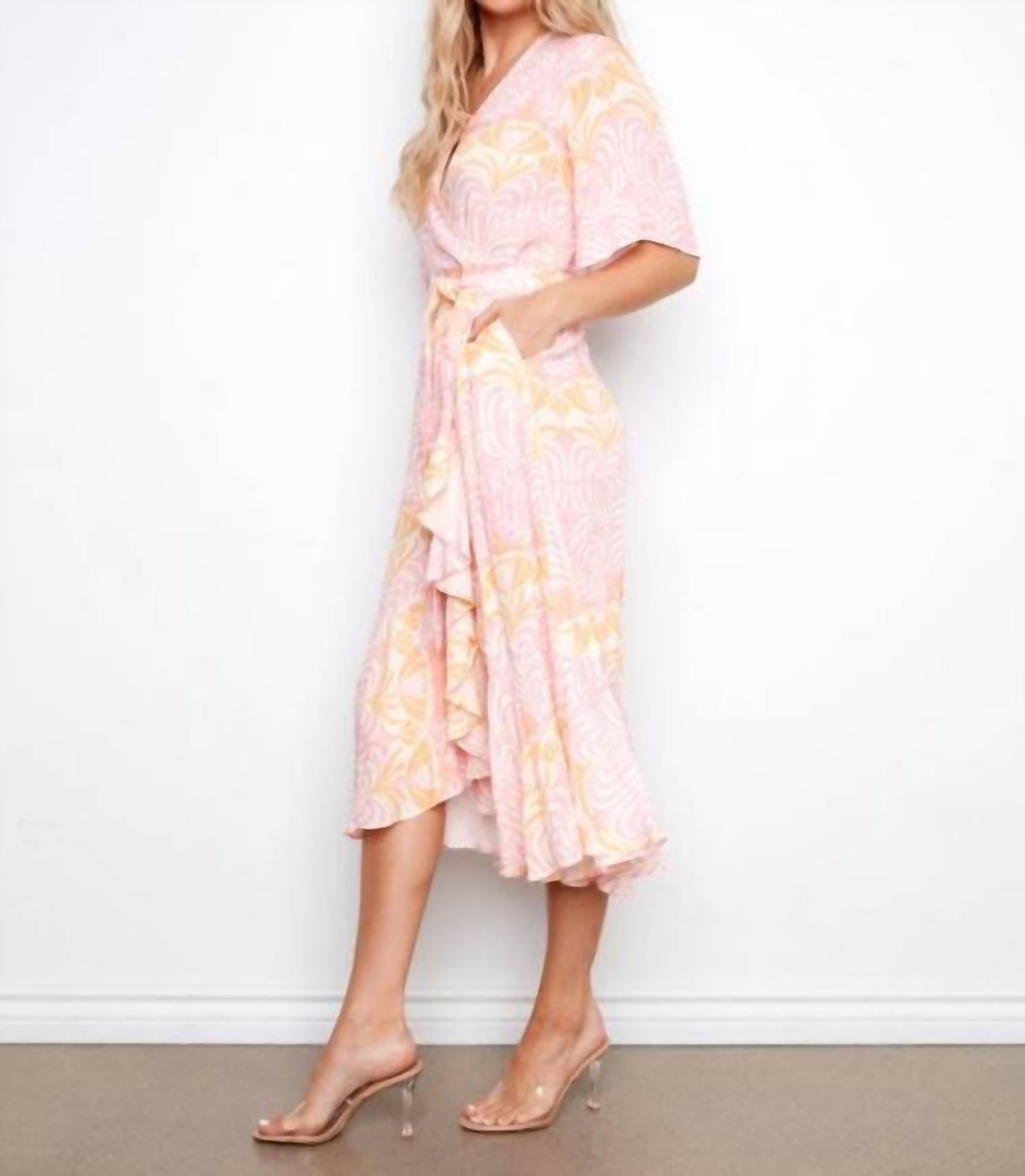 CHARLIE B Printed Flutter Wrap Dress With Self Belt in maeva - women's dress - alternate view