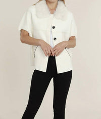 Dolce Cabo - Women's Faux Fur Collar Short Sleeve Cardigan