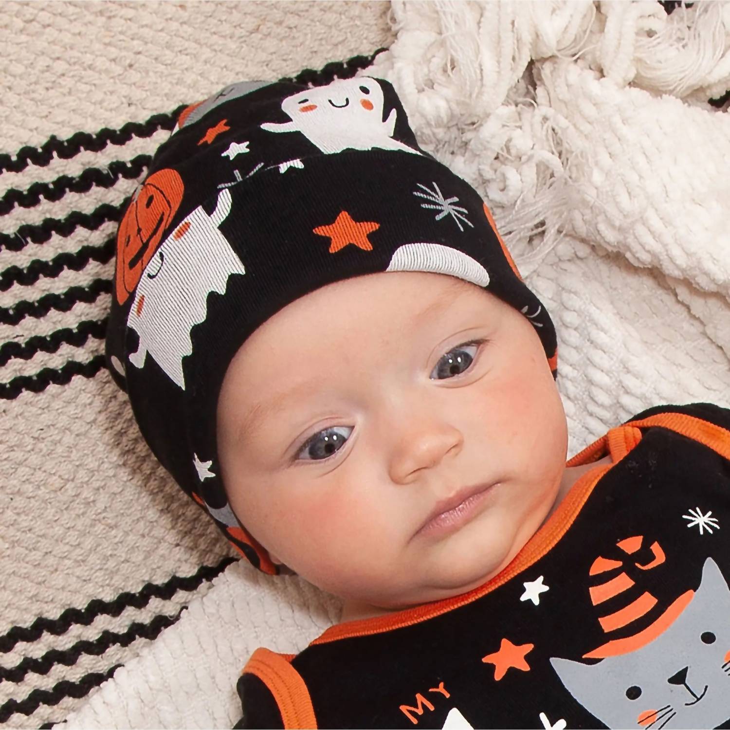 Tesa Babe Tesa Babe "Pumpkin Party" Unisex Hat in black orange white - kids' accessory - detail view