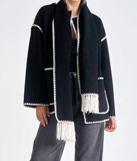 ELAN Olivia Stitch Jacket with Scarf in black - women's jacket