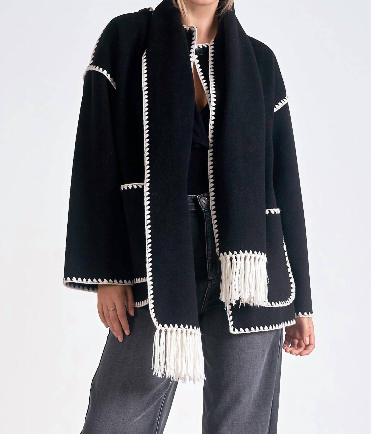 ELAN Olivia Stitch Jacket with Scarf in black - women's jacket
