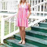 Mary Square Striped Newport Mini Dress in pink - women's dress - detail view