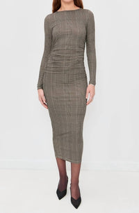 Veronica Beard Long Sleeve Charissa Midi Dress in dark acorn multi - women's dress - view 5