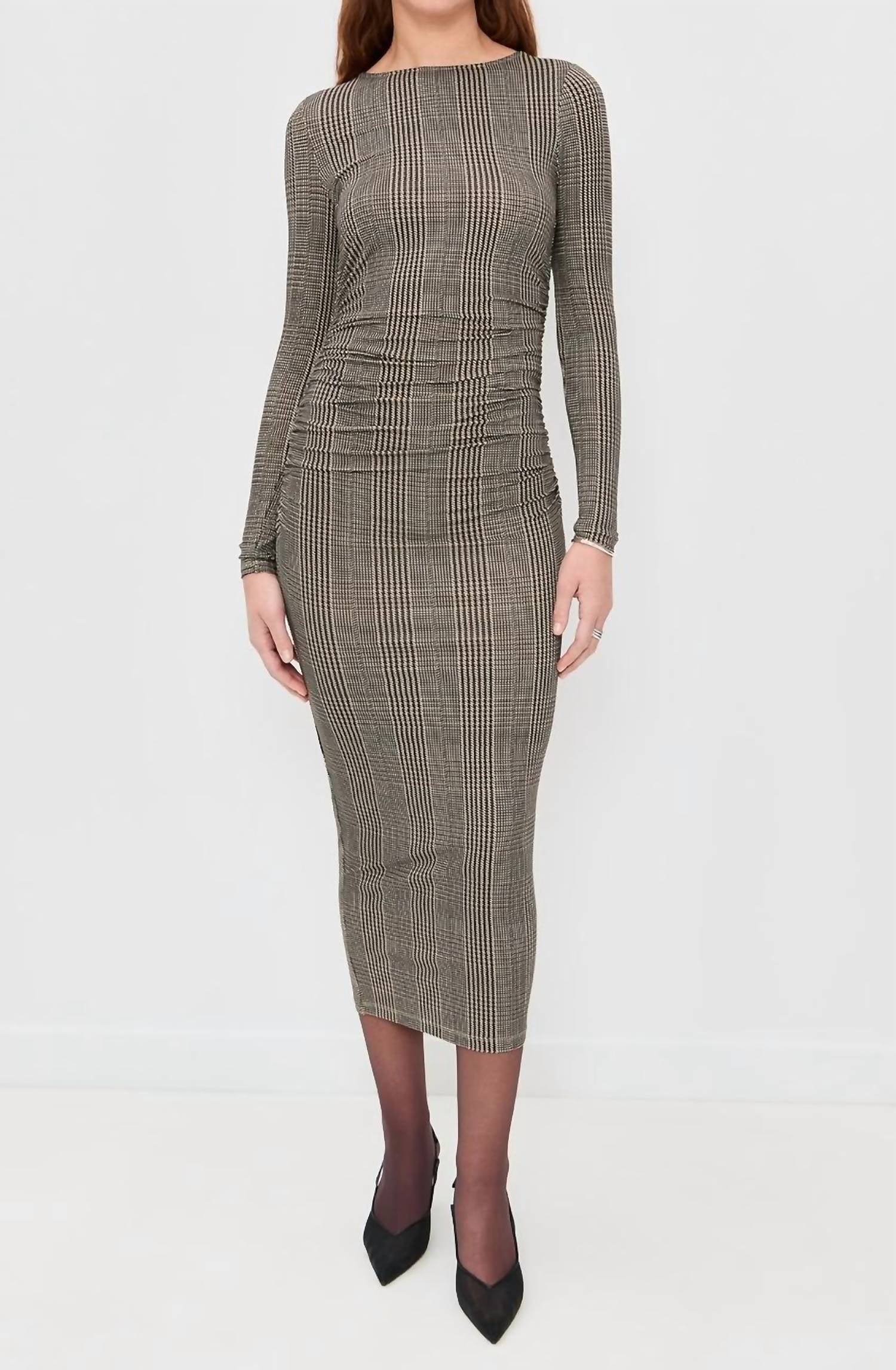 Veronica Beard Long Sleeve Charissa Midi Dress in dark acorn multi - women's dress - view 5