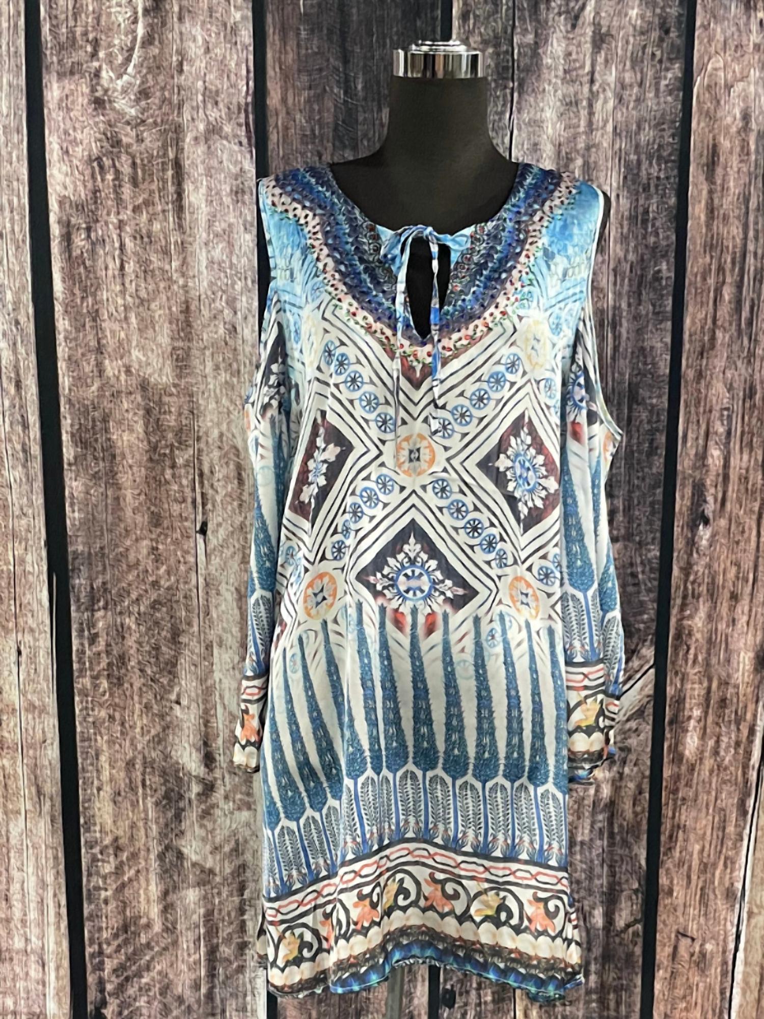 PRINTED COLD SHOULDER DRESS