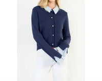 Thml - Pearl Button Mixed Media Collared Knit Top