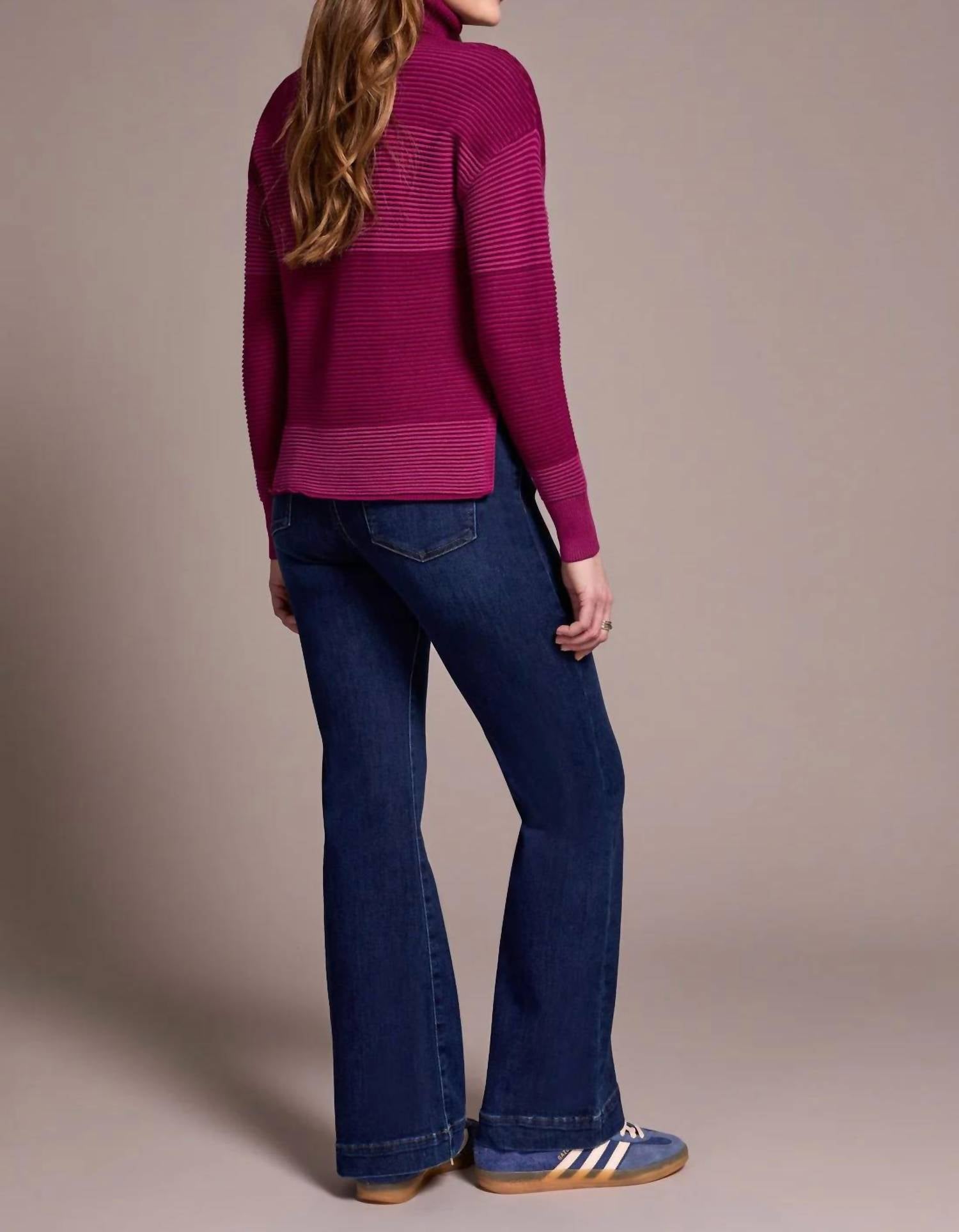 Tribal - Two Tone Turtleneck High Low Sweater
