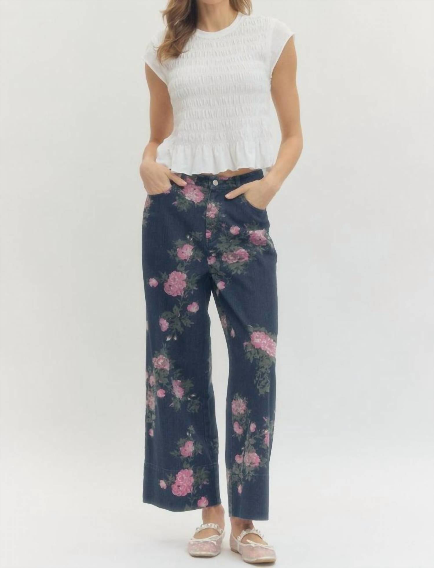 Entro - Margaux Floral Print Denim Pants
