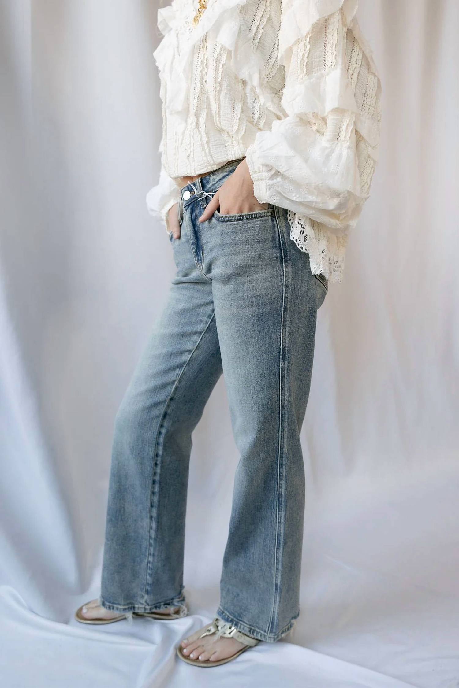 Flying Monkey - Phoenix Mid Rise Tinted Slim Wide Leg Jeans