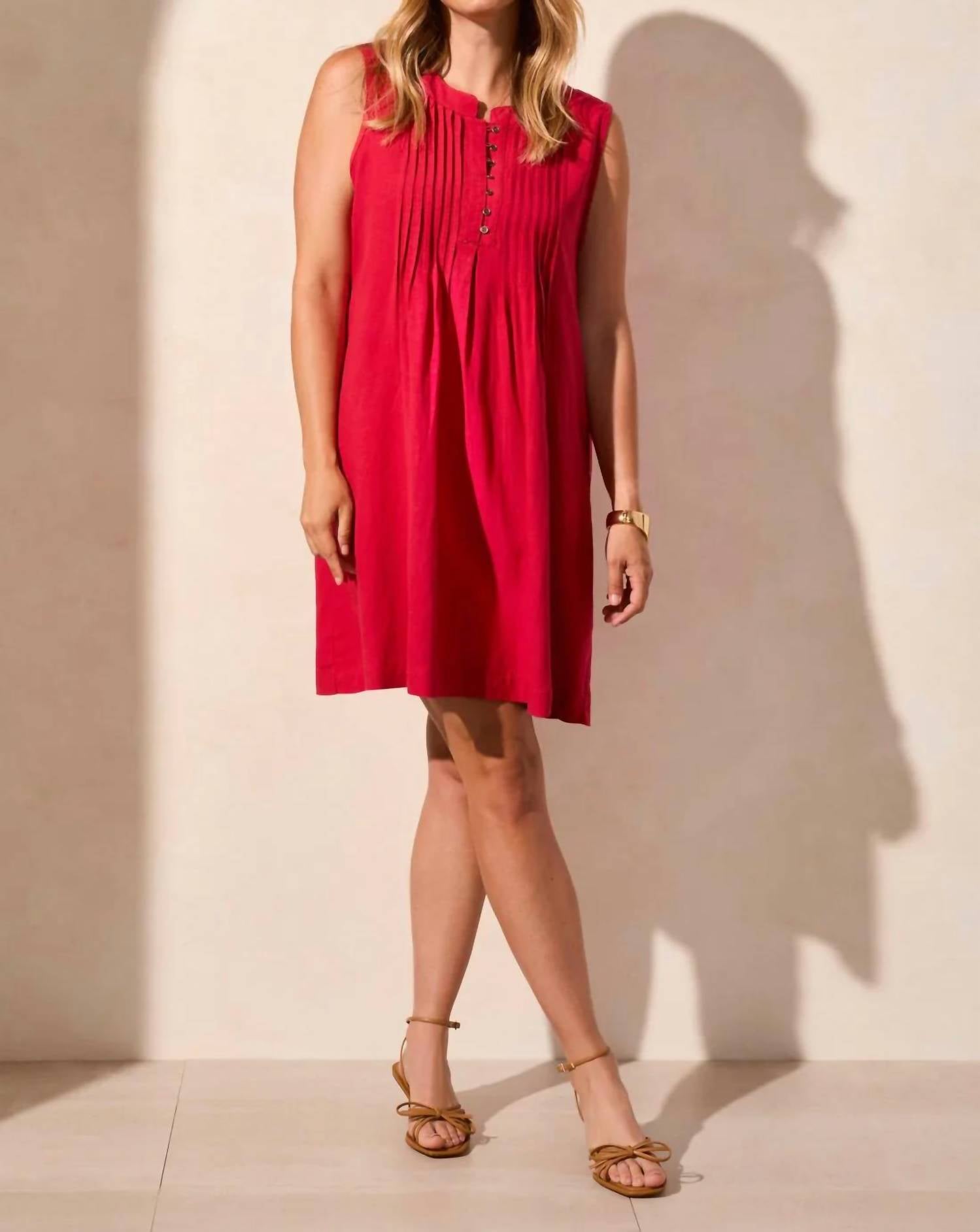 Tribal - LINEN BLEND PLEATED SLEEVELESS DRESS