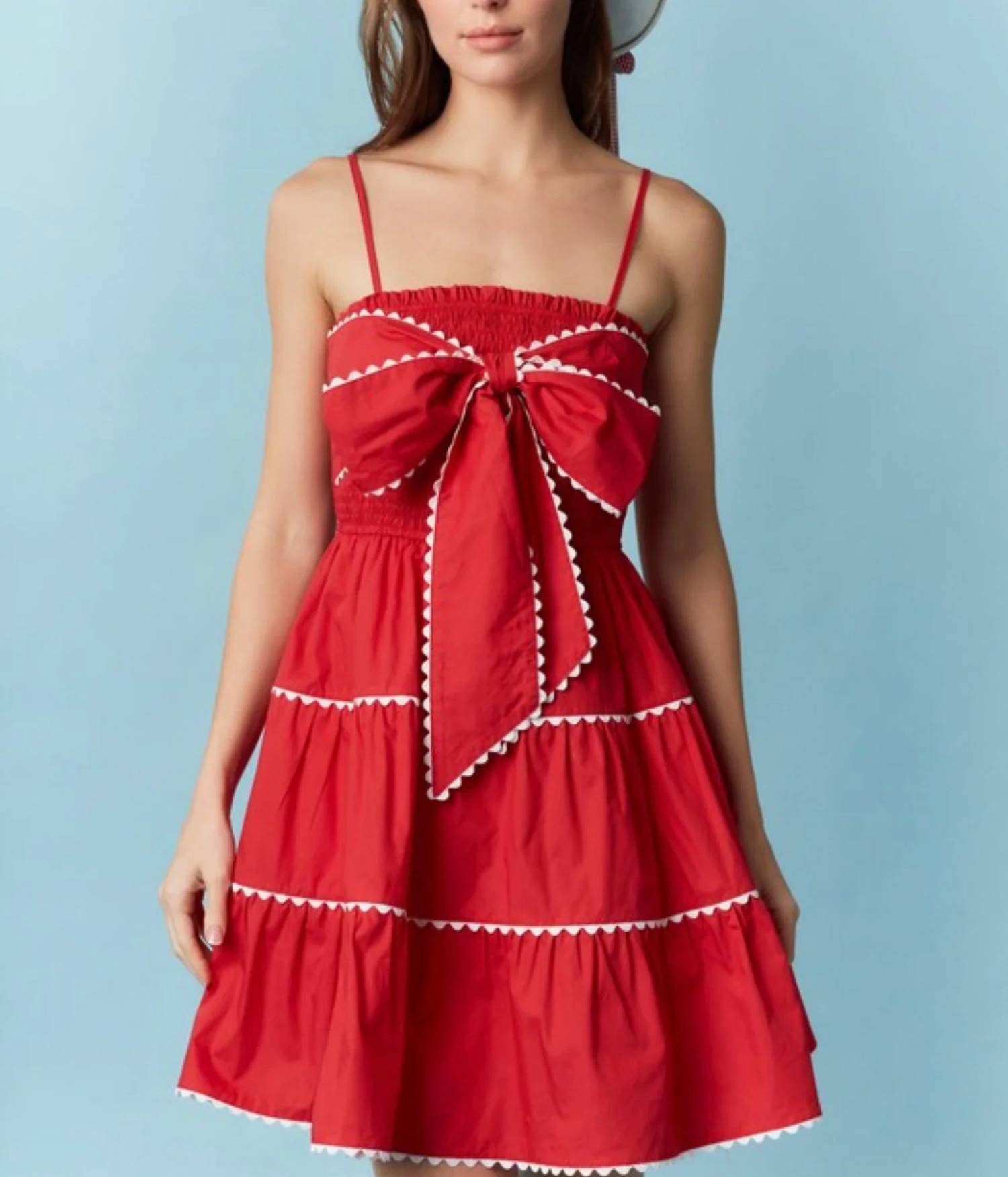 Peach Love - Ric Rac Trim With Front Bow Dress