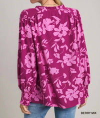Umgee - Floral Print Notch Neck Top