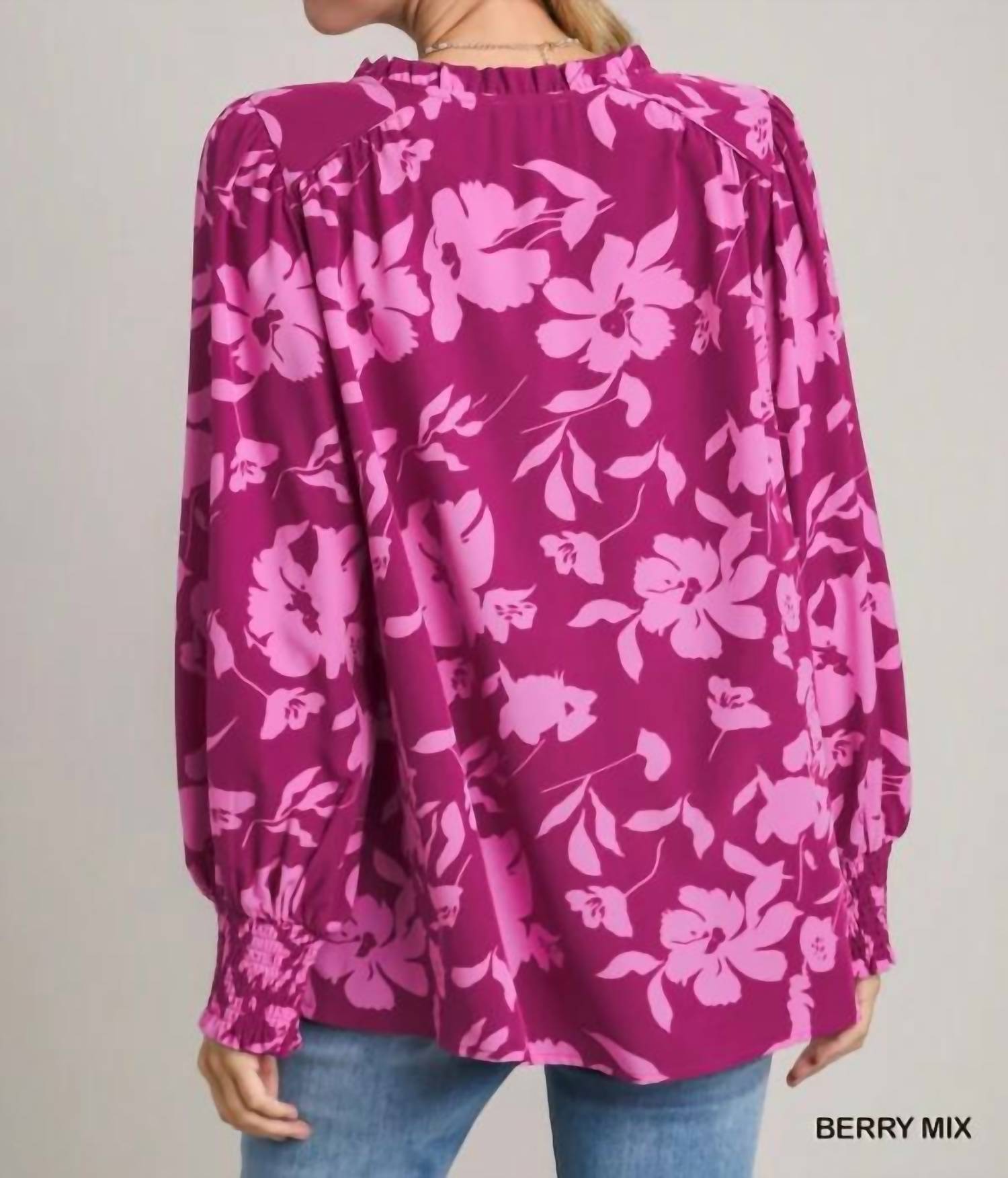 Umgee - Floral Print Notch Neck Top