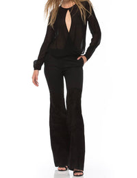 Rachel Zoe - Gigi Twill & Suede Flare Pants