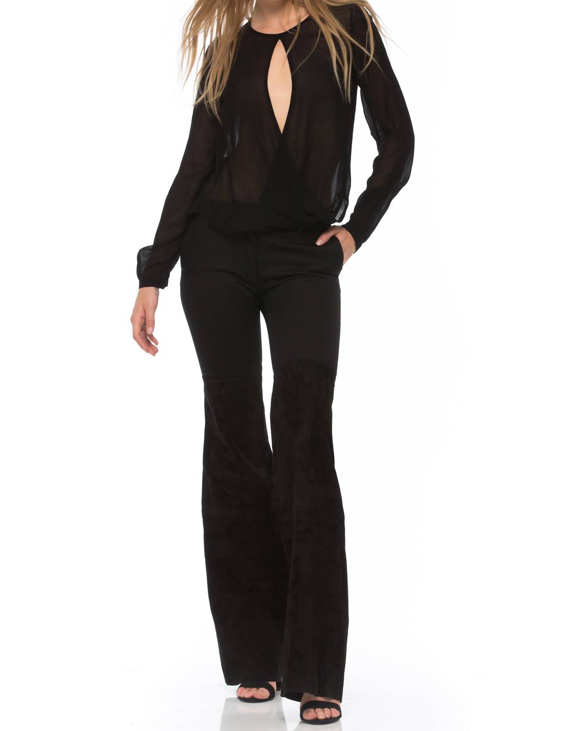 Rachel Zoe - Gigi Twill & Suede Flare Pants