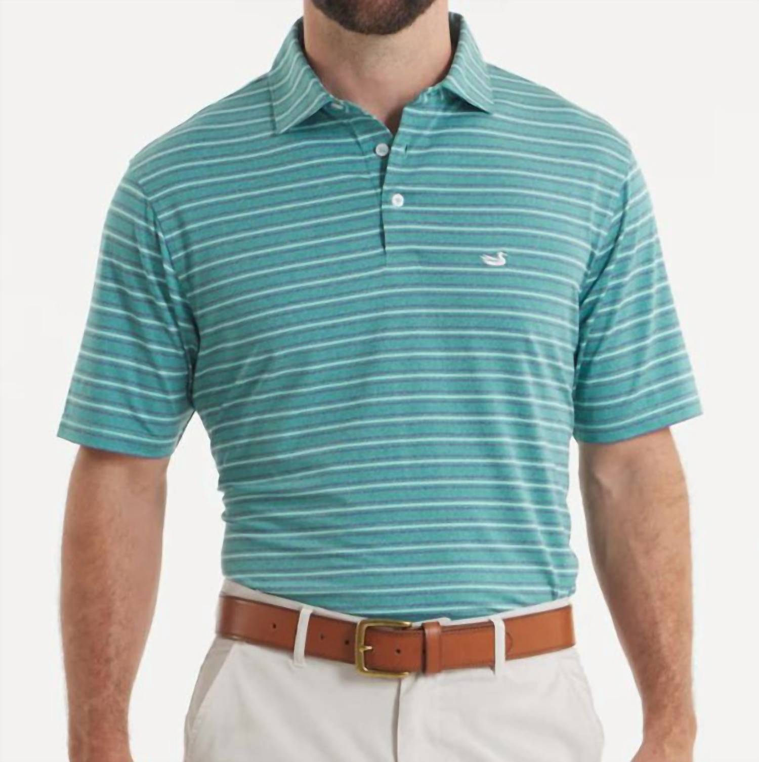 Southern Marsh Maybourne Featherlight Stripe Polo Shirt in teal mountain - men's shirt