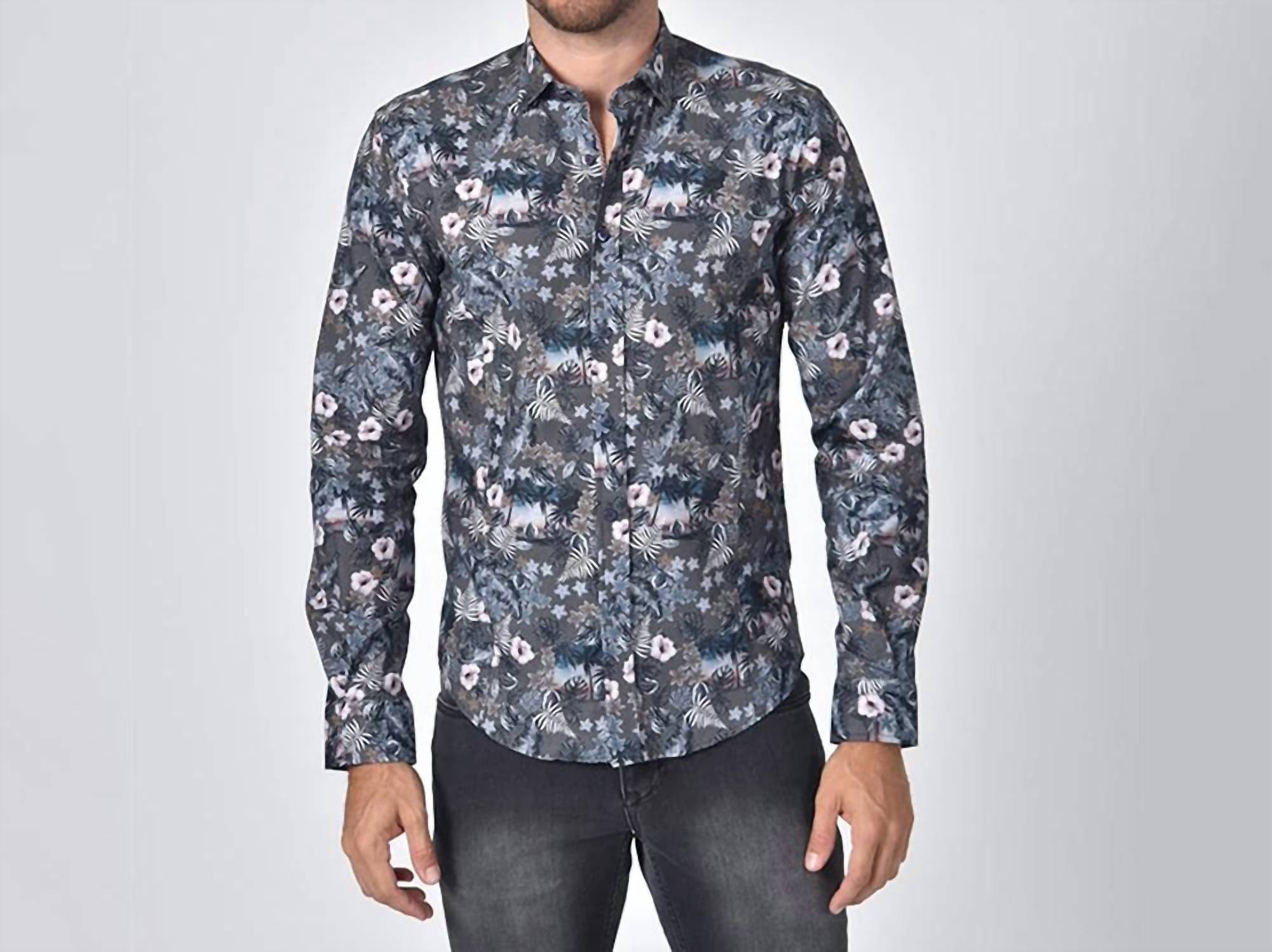 Eight X - Tropical Beach and Leaves Button Down Shirt