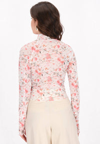 Pretty Bash - Floral Mesh Mock Neck Top